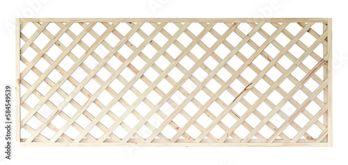 Grid of wooden fence isolate on white background. lattice wooden fence.