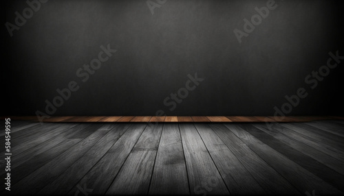 Wooden floor with black wall product background