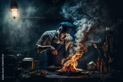 chef with fire, generative ai