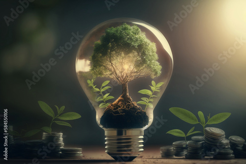 light bulb with plant inside, generative ai