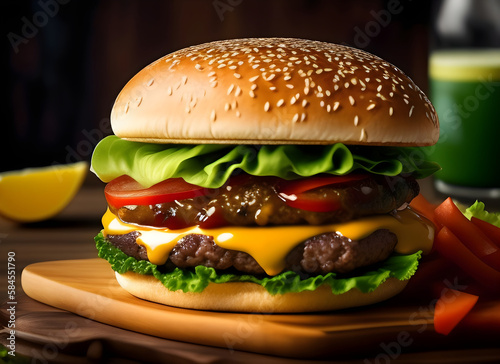 Big Delicious Hamburger on black background
