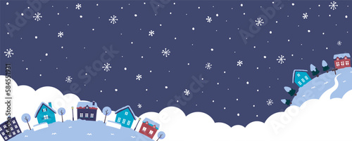 Fantasy planet web banner illustration in winter landscape