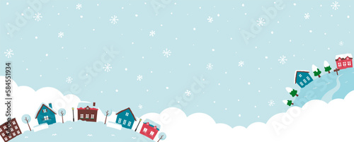 Fantasy planet web banner illustration in winter landscape
