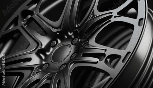 Close up of black metal Rim with grunge, 3d illustration