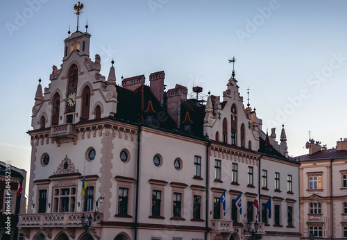 Town hall building on Old Town Market Square of Rzeszow, Poland