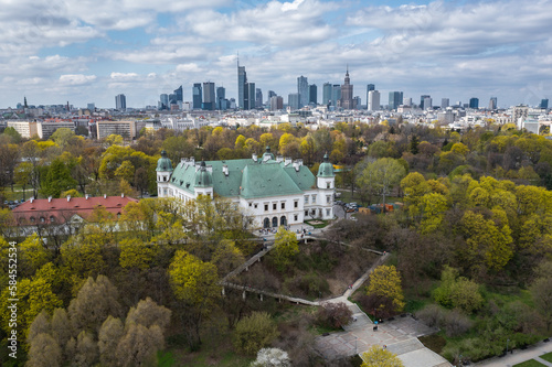 Aerial view with Ujazdow Castle in Agrykola Park in Warsaw city, Poland © Fotokon