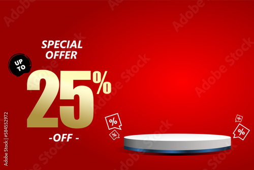25 percent off sale isolated gold red sticker icon with podium. can used for business store.