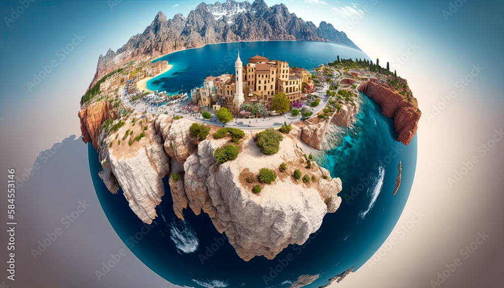 Fototapeta premium Cross section of planet Earth with Antalya landmarks - Generative AI