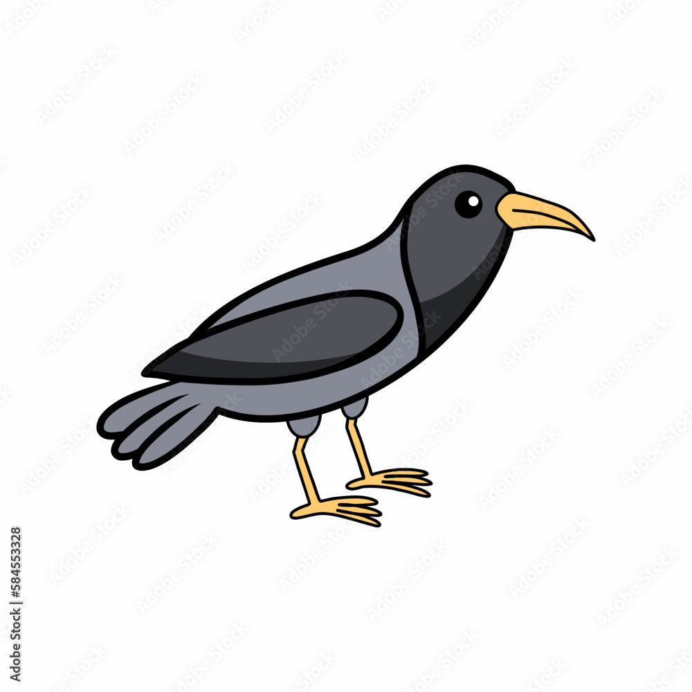 Black crow on white background. Image of bird. Vector doodle illustration for child. Black crow on white background. Image of bird. Vector doodle illustration for child.
