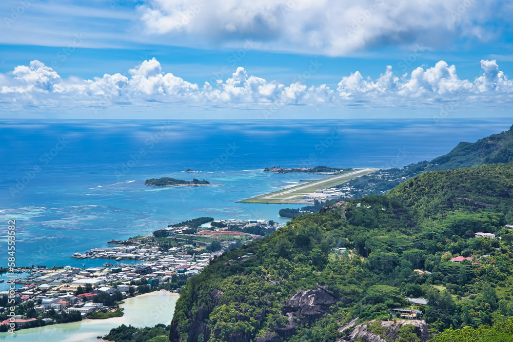Copolia trail view of the international airport and providence Mahe Seychelles