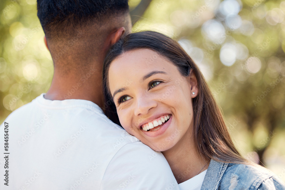 Smile, hug and shoulder with couple in park for bonding, affectionate and free time. Happiness, romantic date and love with woman hugging man in nature for cuddling, summer break and relationship Smile, hug and shoulder with couple in park for bonding, affectionate and free time. Happiness, romantic date and love with woman hugging man in nature for cuddling, summer break and relationship