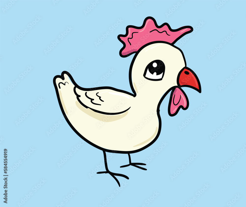 A cute illustration of a chicken.