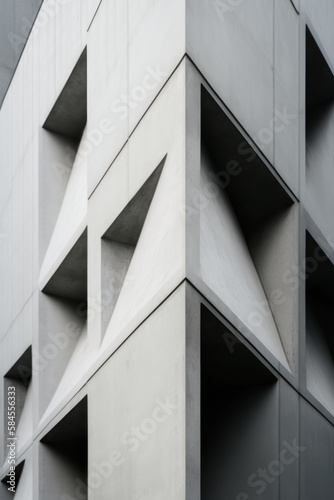 Close-up of concrete architecture, building facade of minimal constructed with raw concrete, Generative AI.