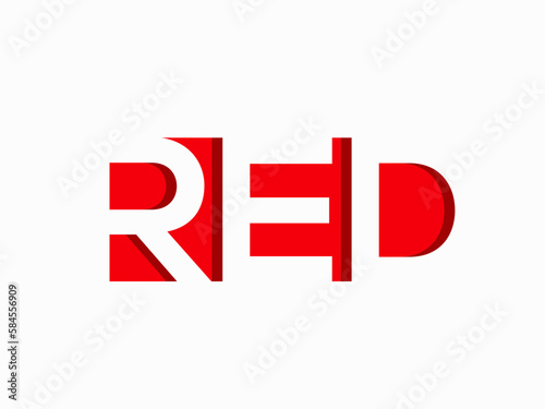 RED word mark logo. Typographic lettering text. Negative space alphabet initials. Bold characters isolated on light fund. Decorative geometric letters for business industry. Bold font.