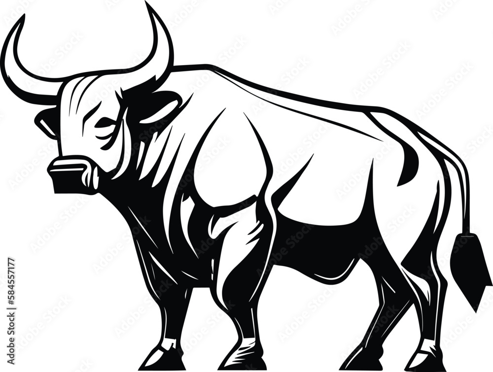 Bull With Horns Logo Monochrome Design Style
