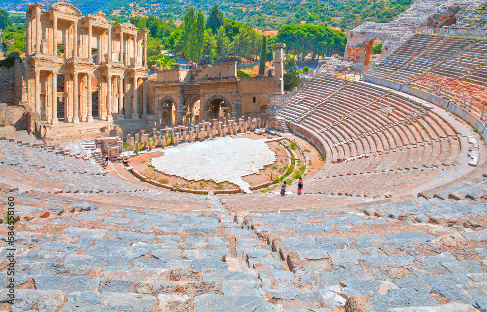 Amphitheater in Ephesus (Efes) with Celsus Library in Ephesus, Turkey