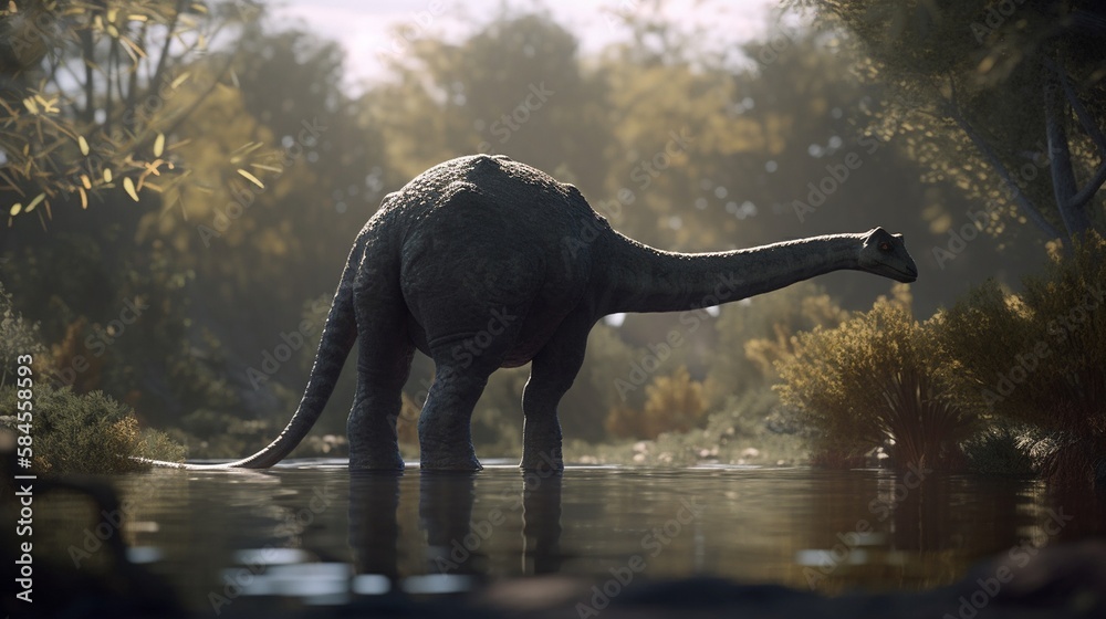 Fototapeta premium Brontosaurus Dinosaurier im Urwald, ai generativ