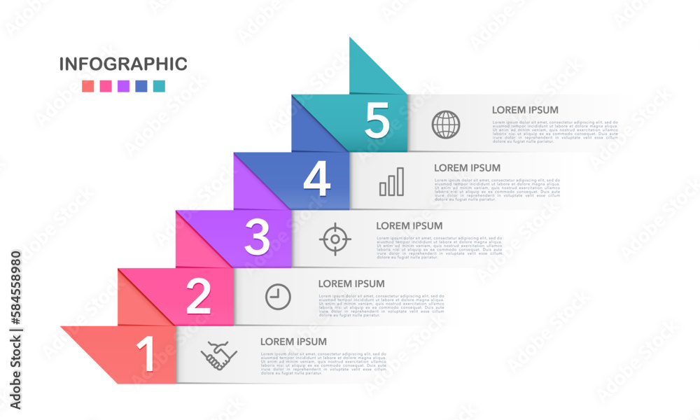 Infographic arrows 5 steps or options. Vector illustration. Infographic arrows 5 steps or options. Vector illustration.