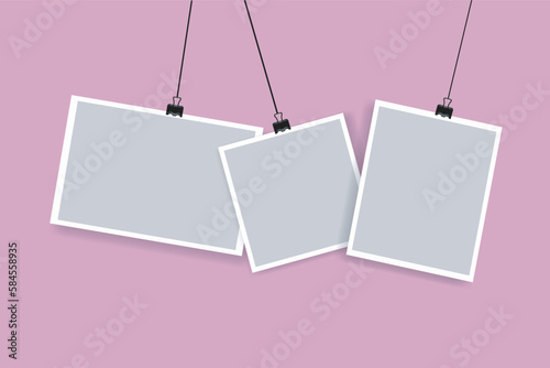 Hanging photo frames in various shapes