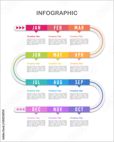 Strategic plan vertical infographic timeline 12 months. Vector illustration.