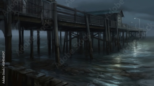 Wallpaper Mural Creepy and Spooky Abandoned Pier, Waterfront Background, Concept Art, Digital Illustration, Generative AI Torontodigital.ca
