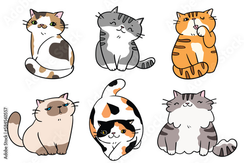 Vector Illustration of Cartoon Cat Characters on Isolated Background