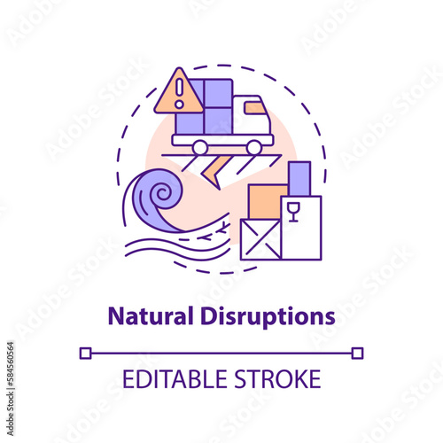 Natural disruptions concept icon. Catastrophic events. Supply chain alteration abstract idea thin line illustration. Isolated outline drawing. Editable stroke. Arial, Myriad Pro-Bold fonts used