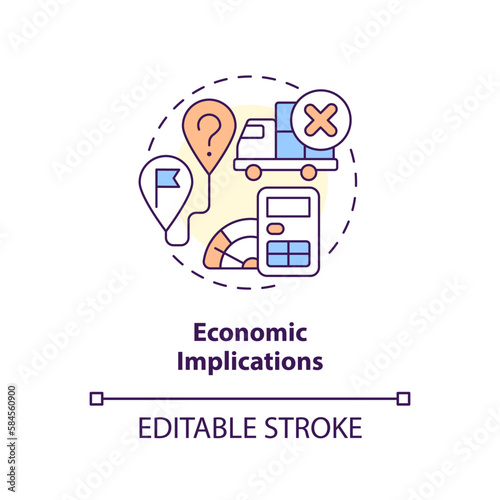 Economic implications concept icon. Business effects. Vulnerability in supply chain abstract idea thin line illustration. Isolated outline drawing. Editable stroke. Arial, Myriad Pro-Bold fonts used