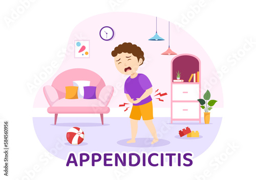 Appendicitis Illustration with Kids Inflammation of the Appendix and Stomach Treatment in Healthcare Cartoon Hand Drawn for Landing Page Templates