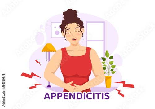 Appendicitis Illustration with Inflammation of the Appendix and Stomach Treatment in Healthcare Flat Cartoon Hand Drawn for Landing Page Templates