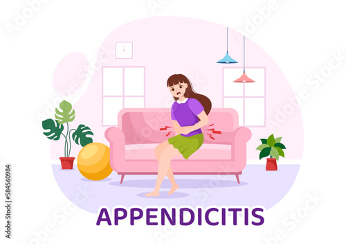 Appendicitis Illustration with Inflammation of the Appendix and Stomach Treatment in Healthcare Flat Cartoon Hand Drawn for Landing Page Templates