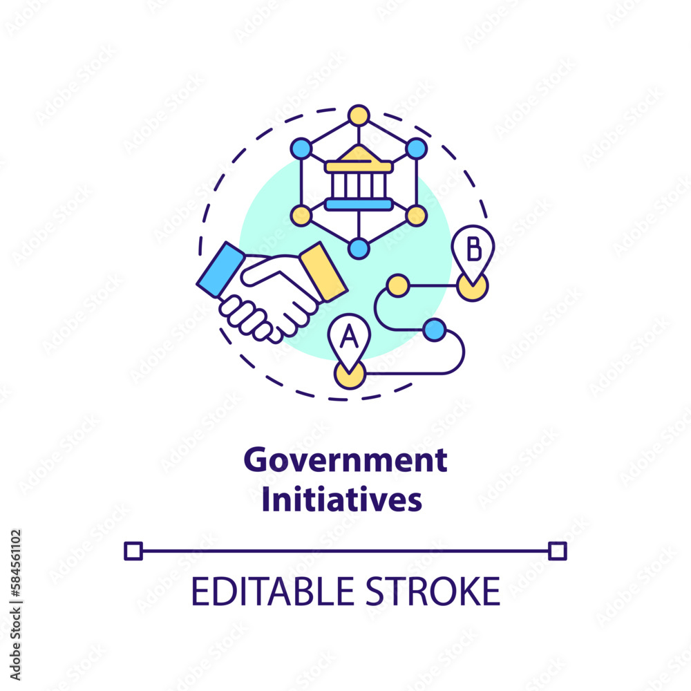Government initiatives concept icon. Federal regulation. Key supply chain strategy abstract idea thin line illustration. Isolated outline drawing. Editable stroke. Arial, Myriad Pro-Bold fonts used