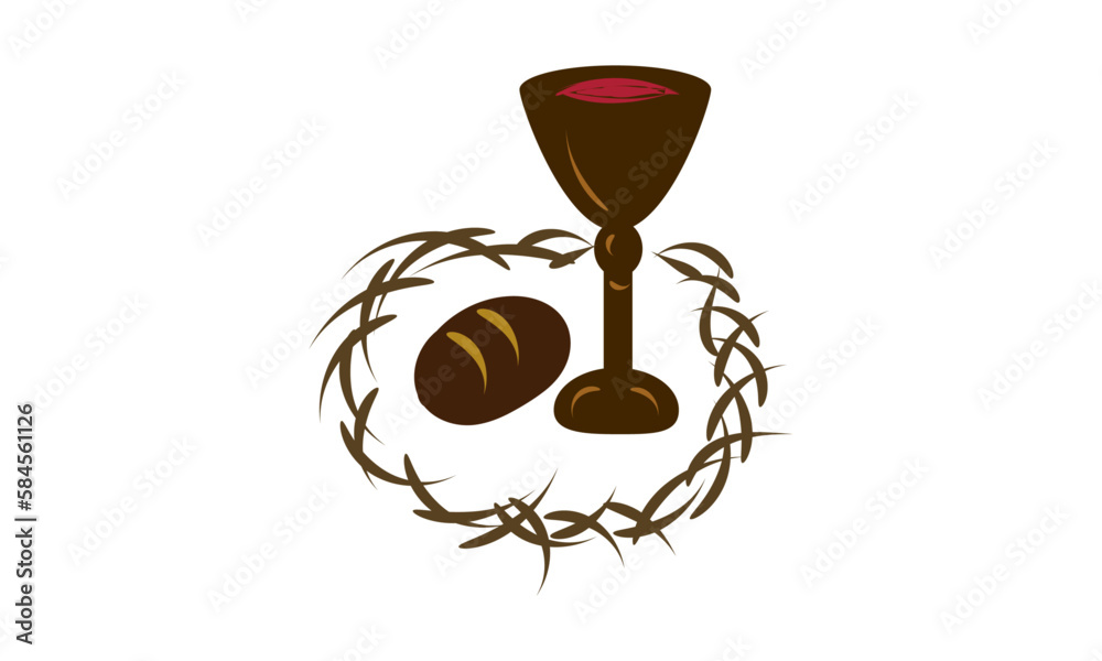 Holy Week. Christian Easter icon symbols. palm branch, cross of Jesus