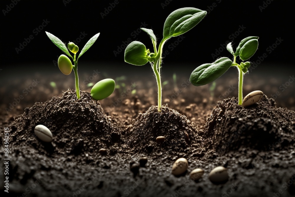 Seeds growing from the ground, created with generative AI Seeds growing from the ground, created with generative AI