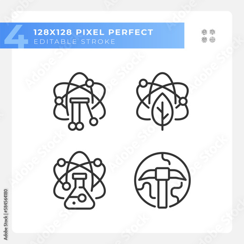 Data mining with STEM pixel perfect linear icons set. Discover unknown information. Education program. Customizable thin line symbols. Isolated vector outline illustrations. Editable stroke