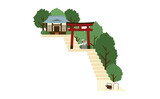 坂道と神社の風景イラスト