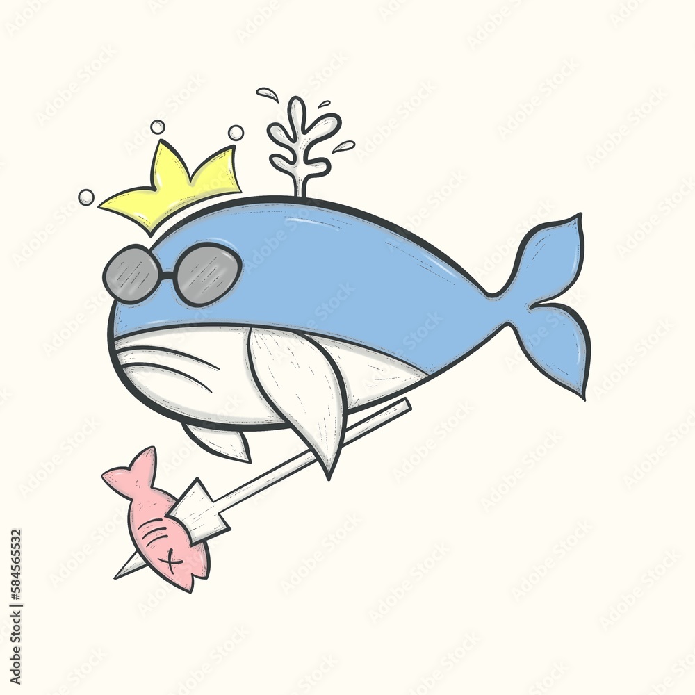 Fototapeta premium Cartoon Whale and his fashion