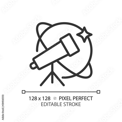 Astronomy and STEM pixel perfect linear icon. Alternative way to study celestial bodies. Education course. Thin line illustration. Contour symbol. Vector outline drawing. Editable stroke