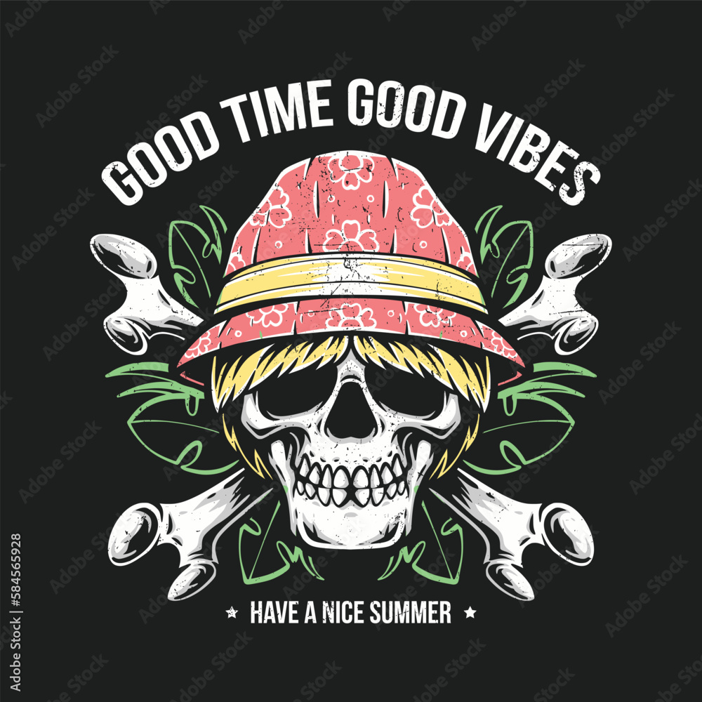 Fototapeta premium skull wearing bucket hat with cross bone