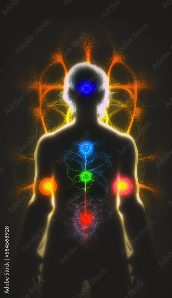 Abstract image of chakras in contrasting colors with a soft, calming light created using generative ai Abstract image of chakras in contrasting colors with a soft, calming light created using generative ai