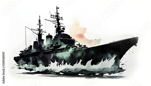 Battleship colorful illustration. Generative AI