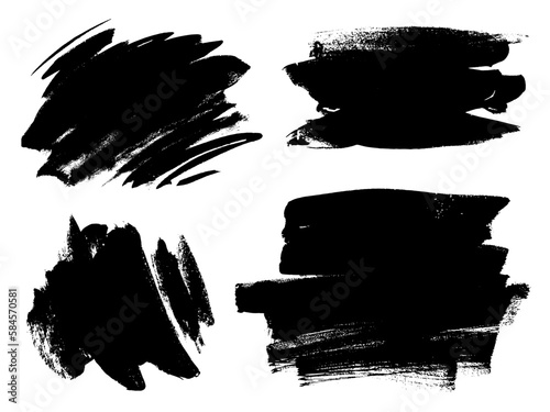 Set of hand drawn paint, ink brush strokes, brushes, lines. Dirty artistic design elements, boxes, frames for text. Abstract black and white background.
