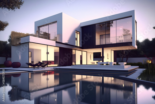 Modern house with pool © DavidGalih | Dikomo.