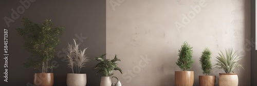 Stucco Walled Living Room with Pot Plant D cor, Generative AI