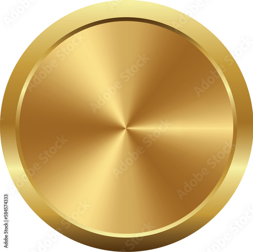 Round golden badge with shadow for prizes, offers or features. Vector