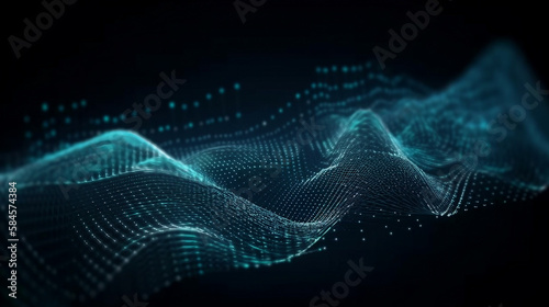 Digital image of light rays, stripes lines with blue light, speed and motion blur over dark blue background