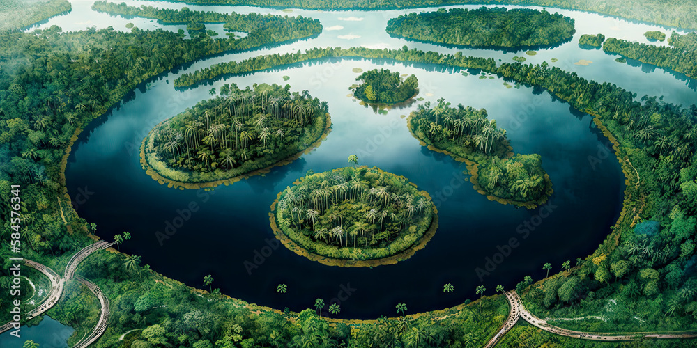 Top view of the vast Amazon jungle - Generative AI Top view of the vast Amazon jungle - Generative AI