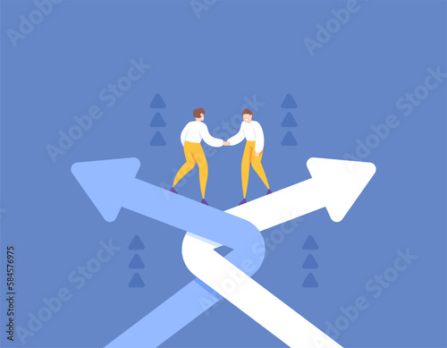 work together for success, team collaboration. making agreements or negotiations and cooperation partnerships. two business people doing a handshake to establish a mutually beneficial relationship