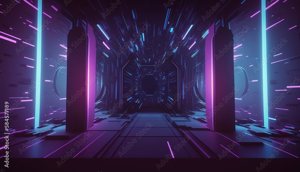 3d illustration of blue and purple futuristic sci fi techno lights cool background