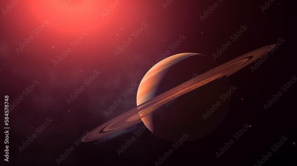 Saturn Planet mit seinen Ringen im Solar rotem Licht, ai generativ